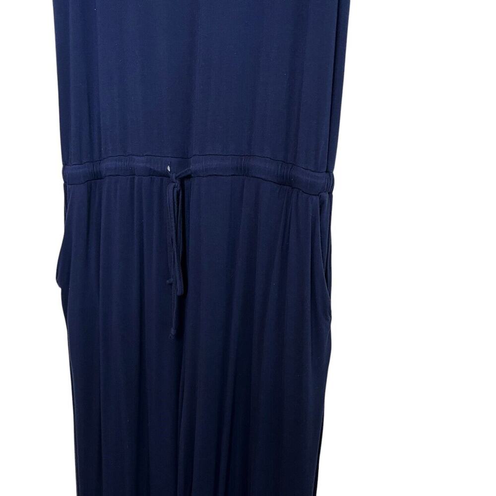 Womens Knit Jumpsuit Size XXL Navy Blue Short Sleeve Wide Leg Drawstring Pockets - Picture 4 of 8